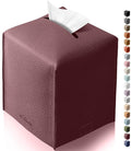 Tissue Box Cover for PU Leather, Modern Simple Solid Color Holder Square Tissue Bag, Ideal for Bathrooms,Office,Car,Nightstand,Outdoor Tent,Dining Table,5"X5"X5", Single Wine by Tclouda