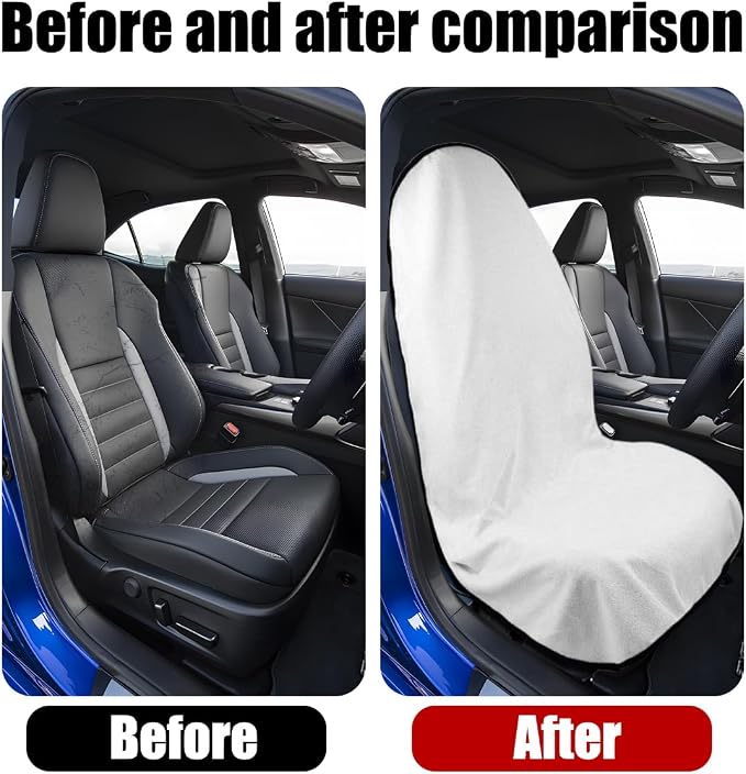 Mandark Waterproof Towel Car Seat Cover, Sweatproof Non Slip Bucket Carseat, Machine Washable Vehicle Bucket Frontseat Protector Accessories, Universal for SUV, Sedan, Truck(White) - Image 4