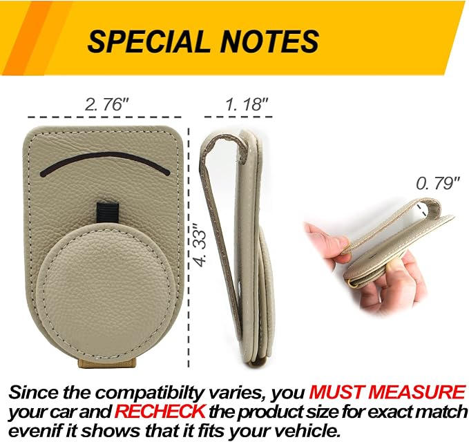 Sunglass Holder for Car Visor, Magnet Adsorbed Sunglasses Holder for Car Accessories Parts, Leather Car Sunglass Holder, Car Visor Sunglasses Clip for Glasses Cards (2PCS, Beige) - Image 6