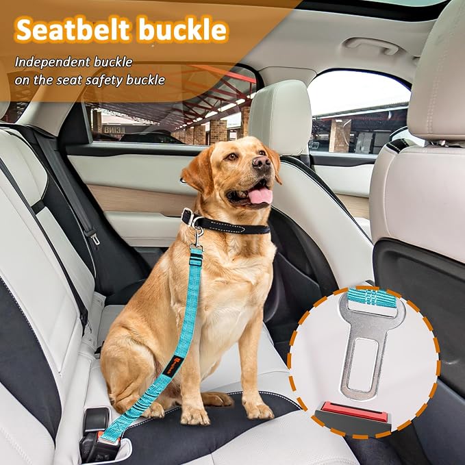 Laqibak Removable Dog Seat Belt Harness for Car, 3 in 1 Pet Seatbelt Leash | Retractable Headrest-Mounted,Restraint & Adjustable Reflective Bungee Dog Seatbelt Tether,Blue - Image 3