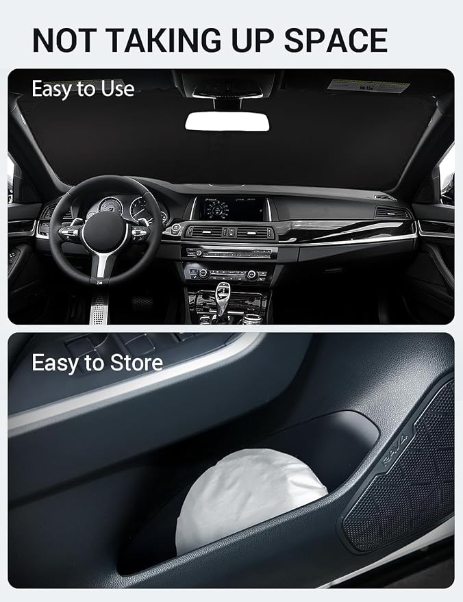 Proadsy Custom Fit 2011-2016 BMW 5 Series Windshield Sun Shade, Blocks Heat | 240T Heat Shield, Drops Temp 54°F, Blocks 99% UV, Prevents Dashboard Cracking, Summer Parking & Beach Trips, Easy Twist-Fold - Image 9