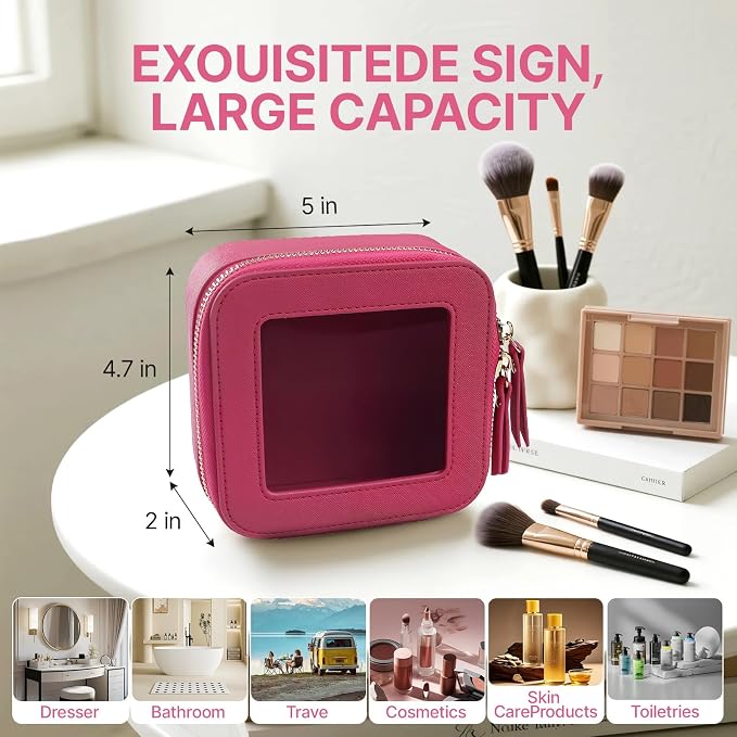 Small Clear Makeup Bag Travel Cosmetic Case, Portable Make Up Organizer Traveling Compact Car Bag for Essentials Transparent Toiletry Bag with Zipper - Image 3