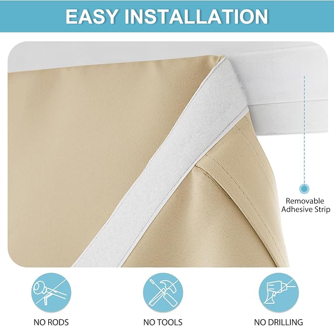 RYB HOME No Drill 12 inch Curtains for Sidelight French Door Curtain | Narrow Blackout Window Shade, Entry Glass Door Cover, Renter Friendly Blackout Curtains, W12 x L72, Biscotti Beige, 1 Panel - Image 2