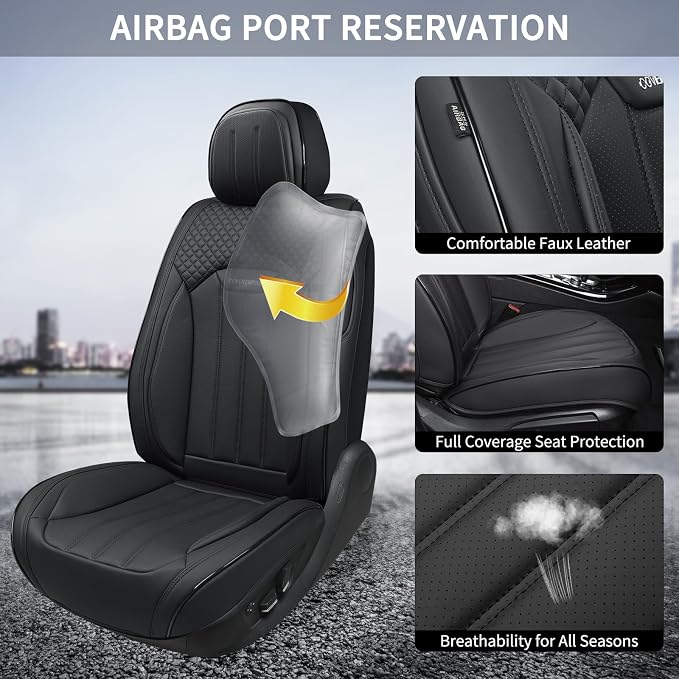 Leather Seat Covers for Cars, 2Pcs Universal Front Automotive Seat Covers, Full Coverage Waterproof Car Seat Covers for Most Trucks, SUVs, Sedans, Luxury Breathable Auto Seat Cover, Black - Image 3