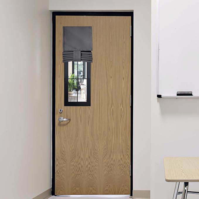 RYB HOME Classroom Door Window Cover, Blackout Door Lockdown Shades | Emergency Lockdown Shade for School Door Window, Room Darkening Block Views, Office Door Curtain, W8 x L36, Grey, 1 Panel by RYBHOME
