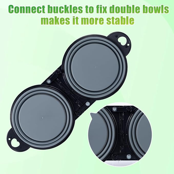 SLSON Collapsible Dog Dual Bowls Reinforced Rim 180 Degrees Flip Over Foldable Double Bowl with Lock Clips More Stable Dog Travel Bowls Pet Food Water Feeder (Cold Grey) - Image 3