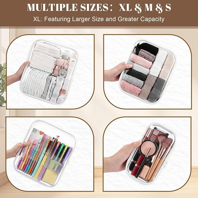 15 Pack Clear Hard Shell Zipper Case with 40 Labels, X-Large/Medium/Small Stackable Clear Pouches, Crush-resistant Travel Toiletry Bag Organizer for Makeup Board Games Electronics (White) - Image 6