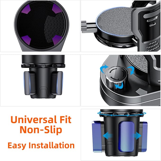 2-in-1 Adjustable Car Cup Holder Expander & Organizer – Dual Automotive Drink Holder for Bottles, Snacks, Phones – Fits Most Vehicles (3.0"-5.9" Diameter, 20 oz Capacity, Non-Slip Base) Black - Image 5