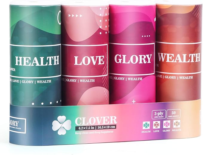 CLOVER Travel Tissues 3-Ply Facial Tissues & Car Tissues - Compact Tissue Canister for Cup Holder, Office, Bedroom, Vanity (Lition Pack of 4) by CLOVER