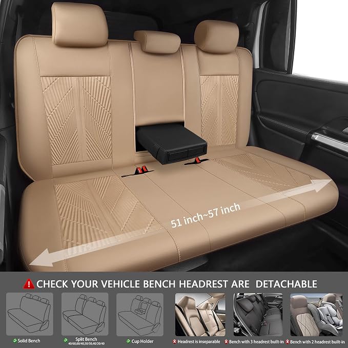 CAR PASS Waterproof Car seat Covers Full Sets Neoprene Wetsuit, All-Weather Non-Slip Durable, Universal Fit for SUV Sedans Trucks Vans Automotive, Armrest Airbag Compatible, 3D Emboss All Beige - Image 4