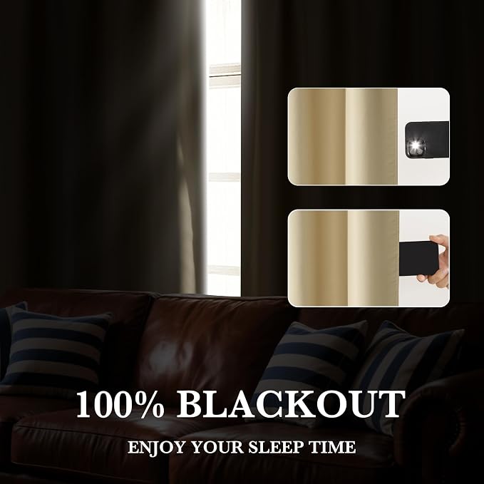 RYB HOME Bedroom Blackout Curtains 80 inches Long, 100% Blackout | Thermal Insulated, Noise Reducing, Curtains for Living Room Nursury, For Sleep, W42 x L80, Biscotti Beige - Image 4