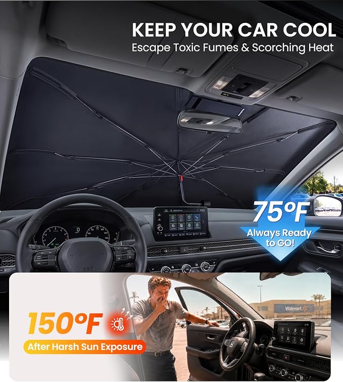 Zanch Custom Fit Windshield Sun Shade Umbrella for Honda HR-V 2016-2026 | [99% UV Protection, Up to 75℉ Cooler]Heat Reflection, Sturdy Frame, Scratch-Free Interior, Foldable Front Sunshade Umbrella - Image 3