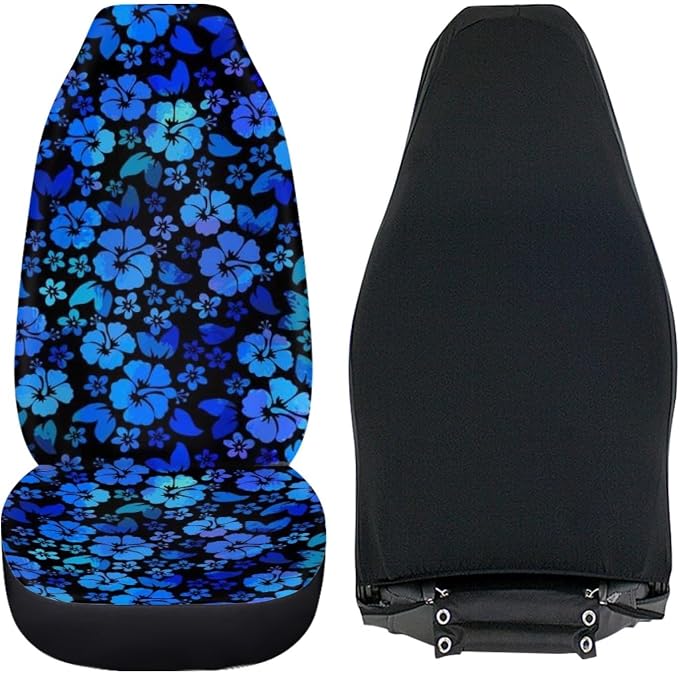 Hawaiian Hibiscus Front Seat Covers for Cars Trucks SUV Blue Floral Tropical Flower 2-Pack Car Seat Covers Auto Interior Covers for Truck Van SUV - Image 3