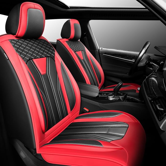 Fit Versa Car Seat Covers Premium Leather for Nissan Versa 2009-2025 2026. Waterproof， Breathable, Scratch-Resistant & All-Weather Seat Cushion Protector（2 Front Seats,Red&Black by Unknown