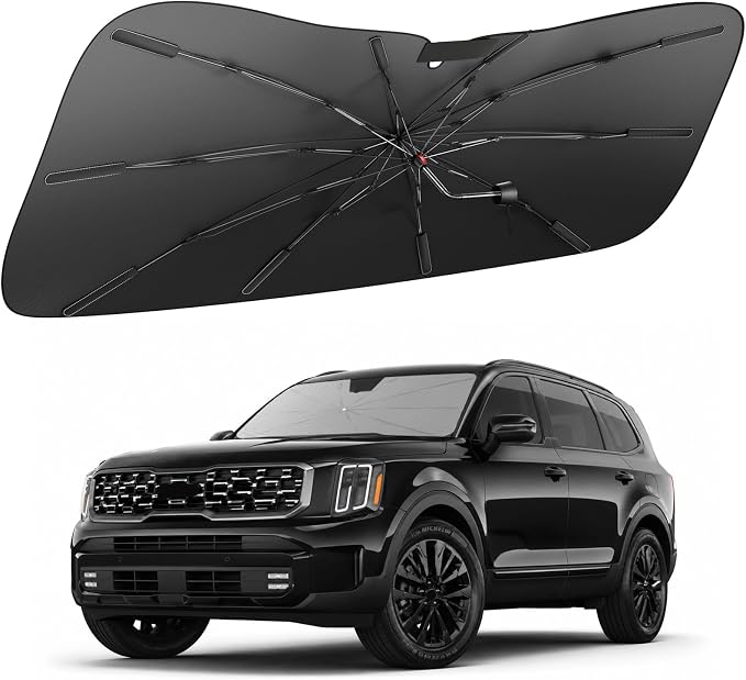 Zanch Windshield Sunshade Umbrella Custom Fit for Kia Telluride 2020-2025. | Custom Fit for Kia Telluride 2020-2025 | Blocks UV Rays & Keeps Car Cool | Precision 1:1 Scan | No Gaps & No Scratches by Zanch