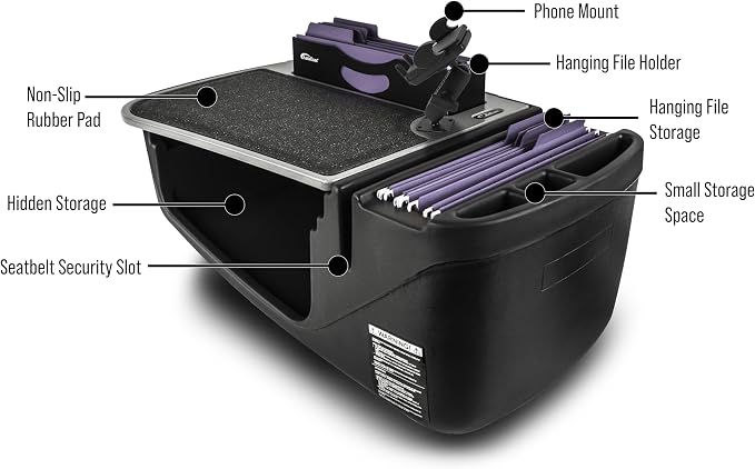 AutoExec AE-FMEF-PM-GT Efficiency FileMaster Car Desk for Your Vehicle Workstation and Mobile Office, Grey with Phone Mount | Phone Mount, Vehicle Workstation, Mobile Office - Image 3