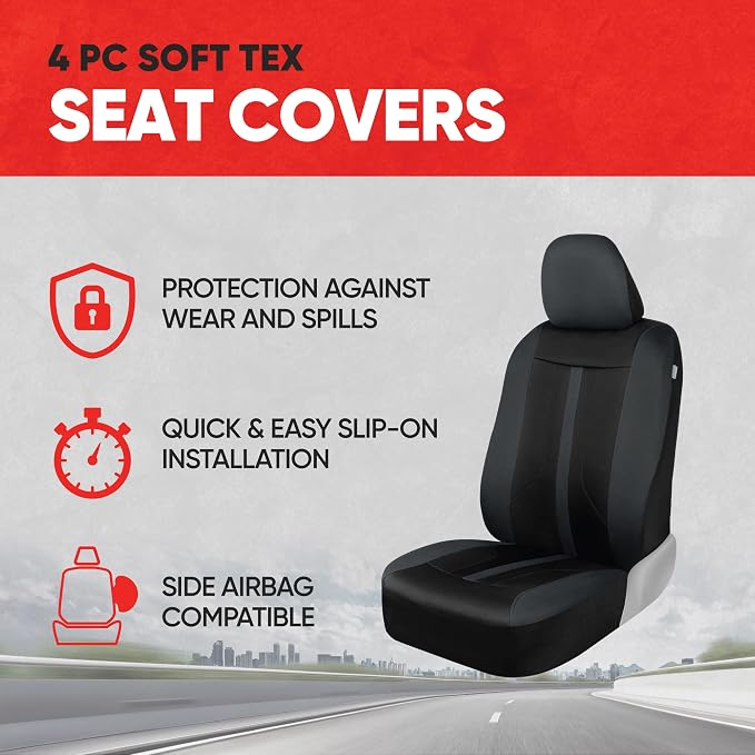 Motor Trend (2) Car Seat Covers for Front Seats with (2) Trimmable Car Floor Mats – Universal Fit Auto Accessories for Cars, Trucks, SUVs, Vans – Interior Protection and Vehicle Interior Shield Combo - Image 3