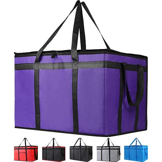 Bodaon Insulated Food Delivery Bag, XXX-Large Grocery Bags, Purple, 1-Pack | Meal Grocery Tote Insulation Bag for Catering/Drivers for Hot and Cold Food, Commercial, Large Capacity Reusable Warming Bag by Bodaon