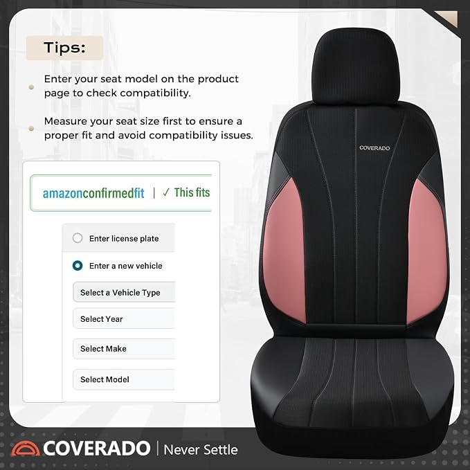 Coverado Seat Covers 5 Seats, Luxury Car Seat Covers Full Set, Automotive Car Protectors, Pink Driver Seat Covers, Car Accessories Universal Fit for SUVs, Trucks, Sedans - Image 4