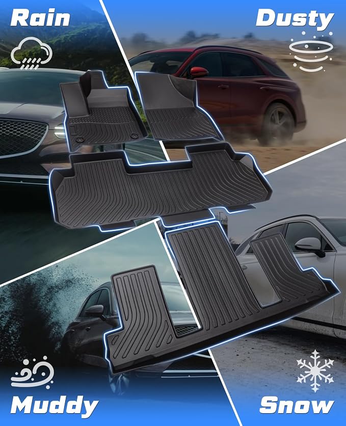 Sunsdrew Floor Mats for 2018-2023 Chevy Traverse Accessories (7 Seats Only) | Also for 2024 Traverse Limited, Front Rear 3 Rows Car Mats, All Weather Protection, TPE Rubber, Raised Edge - Image 5
