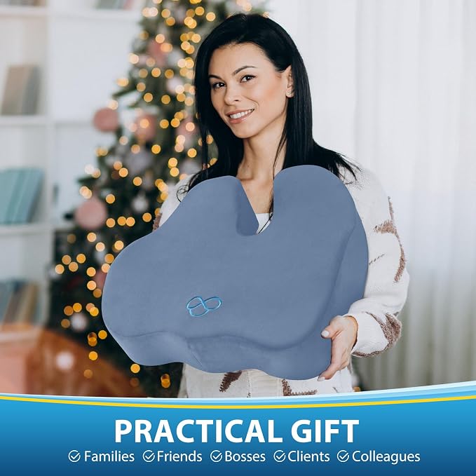 BlissTrends Thick Seat Cushion for Office Chair & Car Seat, XL, LightBlue | Memory Foam with Removable Cover, Ergonomic Tailbone & Sciatica Support for Pressure Relief and Long Sitting, 3.9" Thick - Image 7