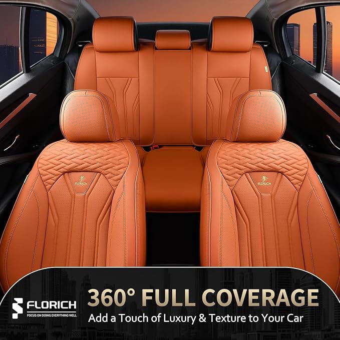 Car Seat Covers Full Set Orange Seat Cover Front Seats and Back Leather Seat Covers for Cars Waterproof Car Seat Cushion Universal Car Seat Protector Fit for Most Cars Trucks SUVs - Image 8