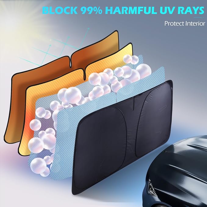 FLORICH Car Windshield Sunshade Reflective Car Sun Protection Blocks 99% Heat & Keeps Interior Cool Foldable Sun Visor Cover Universal Fits Cars, SUVs&Trucks for Summer60 L x 33" W - Image 3