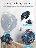 Misting Stroller Fan, 6000mAh Battery Operated Portable Fan with Light & 360° Pivoting, Personal Cooling Fans with Flexible Tripod for Baby, Office, Travel,Treadmill,Outdoors (Dark Blue) - Image 4