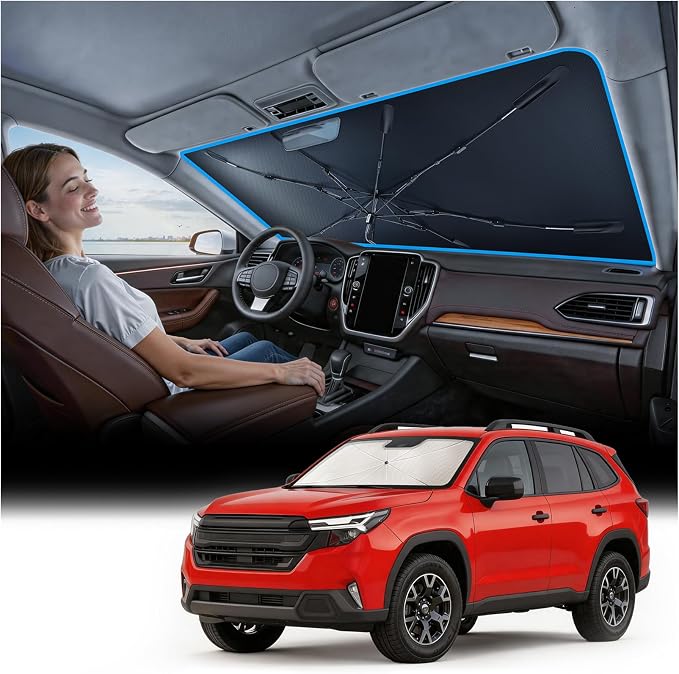 Nmoiss [Vinyl Coating Heat Shield] Windshield Sun Shade Umbrella Custom for Subaru Forester, Protect Car from Sun Rays & Heat Damage Keep Cool and Protect Interior by Nmoiss