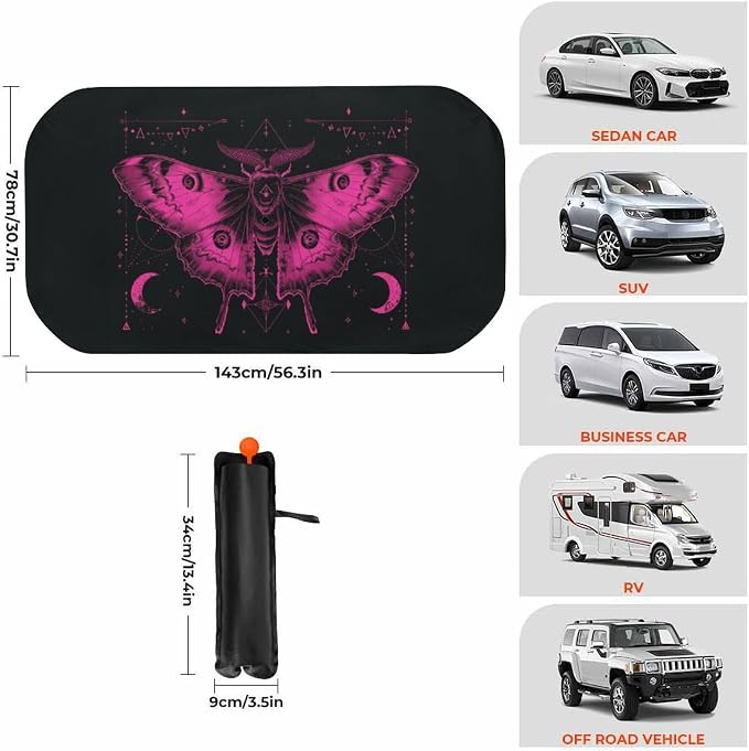 Goth Moth and Moon Car Windshield Sun Shade Foldable Umbrella Auto Sunshade for Car Truck SUV-Blocks Sun Visor Protector-Keeps Your Vehicle Cool - Image 3