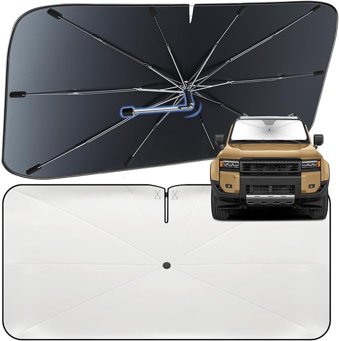 Windshield Sun Shade Umbrella for Toyota Land Cruiser 2024-2026 | Heat-Reflective Front Window Shade, Umbrella Sunshade Cover Blocks Heat, Protects Interior, Vehicle-Specific Precision Fit by Fshaanys