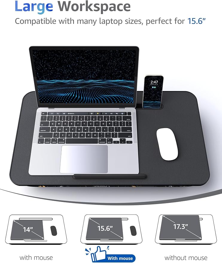 L.DOCTOR Cushioned Lap Desk, Large, Joysticks | Portable Laptop Desk for Bed, Couch & Floor, Washable Cushion, Built-in Phone & Tablet Slot, Fits 17.3" Laptop - Image 6