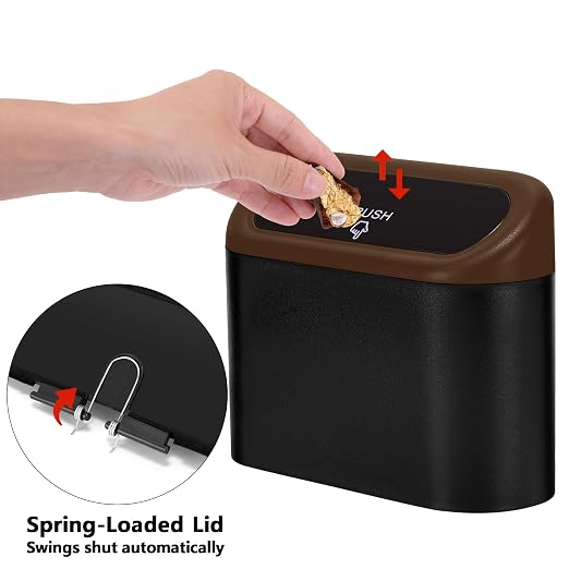 Ginsco Mini Car Trash Can with Lid, Small Car Garbage Can, Cute Leakproof ABS Car Trash Bin, Car Accessories for Interior, Garbage Bin for Car, Home, Office with 60pcs Trash Bags Black/Brown - Image 7