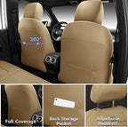 CAR PASS Luxury Nappa Leather Seat Covers Full Set, Water Resistant Faux Leather Seat Cover with Lumbar Support, Breathable Automotive Seat Covers Universal Fit for Sedan SUV Van Truck, Pure Beige - Image 3