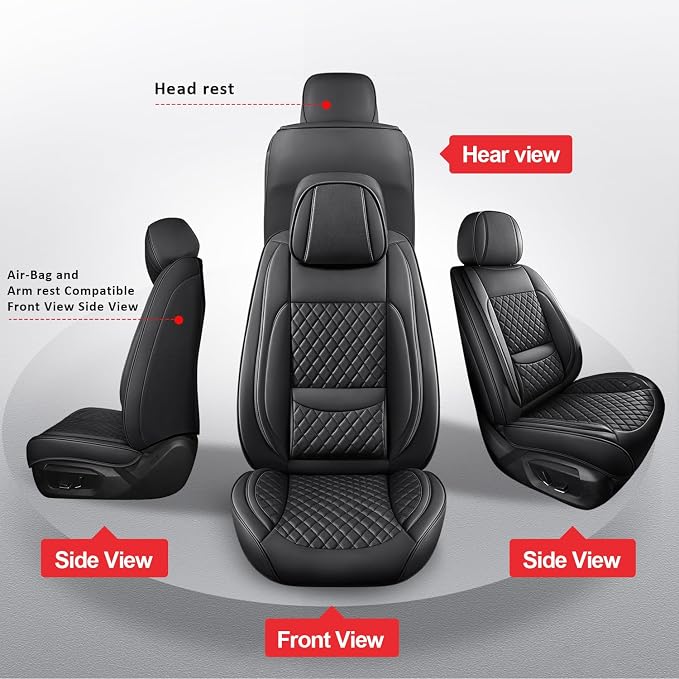 MIROZO Seat Covers,Leather Seat Cover Full Coverage for SUV Sedan Trucks | Black Seat Covers Full Set,Waterproof Leather Car Seat Covers,Universal Seat Protector For SUV Sedan Truck - Image 7