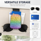 Leather Magnetic Sunglass Holder for Car Sun Visor, Cute Eyeglass Ticket Card Hanger Clip, Universal Auto Interior Accessories for SUV Pickup Truck, Rainbow Glitter - Image 4