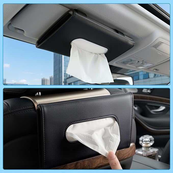 2Pack Car Tissue Holder, Sun Visor Napkin Box Black | Premium PU Leather, Auto Napkin Case, Mask Holder for Car, with Tissue Refill, Vehicle Interior Accessories - Image 3