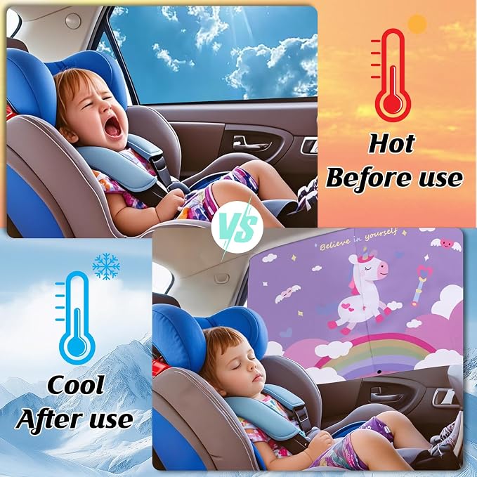 Car Window Shade for Baby, 2 Pack Magnetic Double Layer Cute Unicorn Car Shades for Side Windows, Adjustable Privacy Blackout/See-Through Window Curtains for Baby Kids UV Protection - Image 5