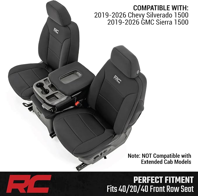 Rough Country Neoprene Front Seat Covers for Chevy Silverado & GMC Sierra 1500 (2019-2026) - Waterproof & UV Resistant, Foam Padded, Front Row Cover Set - Image 7