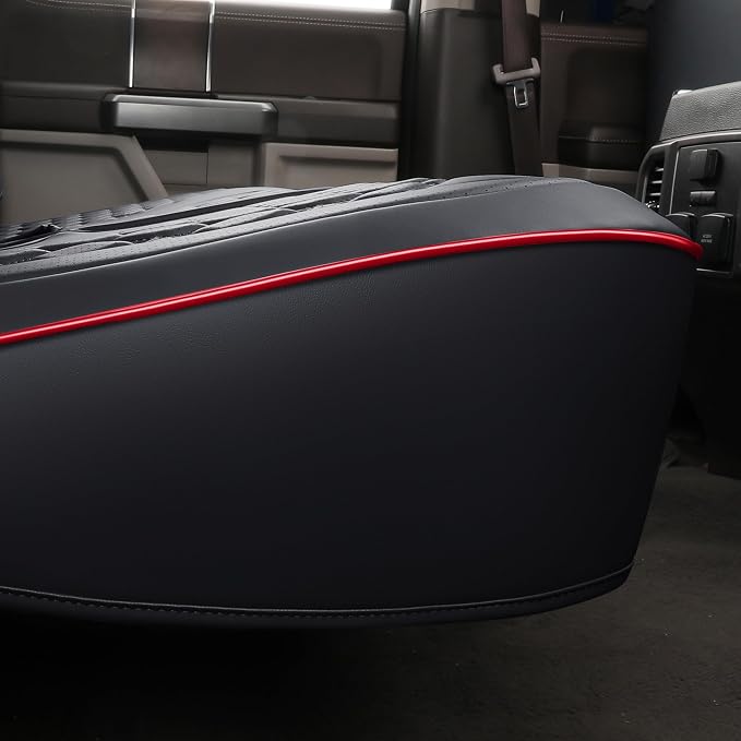Huidasource F150 Rear Seat Covers, Split Back Leather Seat Cushion Cover Fit for 2015-2026 Ford F150 SuperCrew & 2017-2026 F250 F350 F450 Super Duty Crew Cab Pickup Truck (Back Row/Black&Red) - Image 8