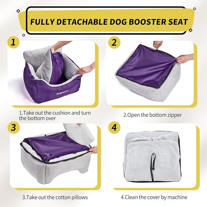 BurgeonNest Dog Car Seat for Small Dogs & Cats Under 25 lbs, Purple - Image 4