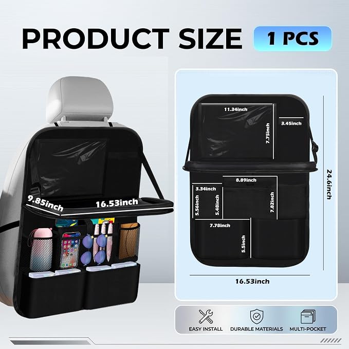 2 in 1 Hanging Backseat Car Organizer,Waterproof Back Seat Car Organizer | with Table Trays,Multifunctional Cars Seats Backs Organizers as Kick Mats Back Seat Protector for Vehicles - Image 2