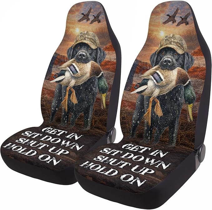GENANY Duck Hunting Dog Car Seat Covers, 2-Piece Front Seat Set | 2-piece polyester front seat cover set, each 49.5 x 19.6 inches, with adjustable straps and hooks by GENANY
