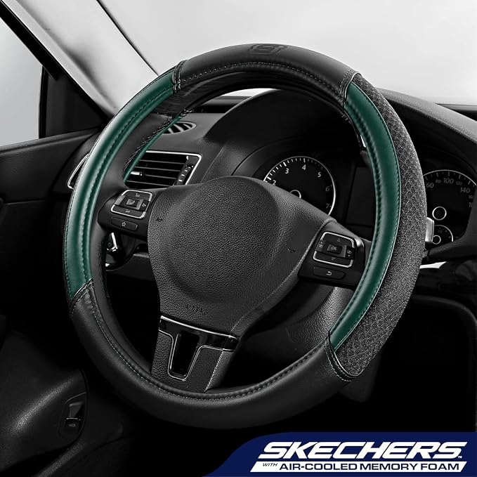 Skechers Air-Cooled Steering Wheel Cover,Leather Car Steering Wheel Cover Universal Fit 14" 1/2-15" Car Wheel Protector for Men Women Fit Suvs,Vans,Sedans,Car,Trucks,Green - Image 2