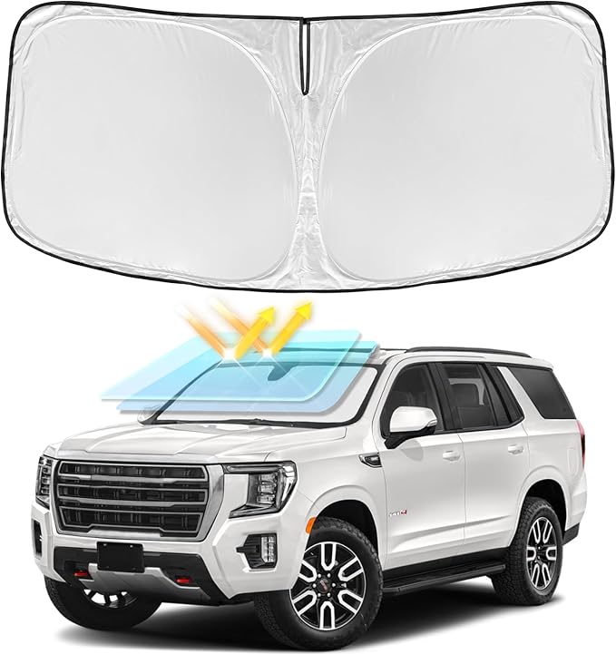 for GMC Yukon/Yukon XL 2021-2025 2026 Windshield Sun Shade - 4 Layers | Car Sunshades for Front Windows Shade Cover Custom Fit Yukon Sun Visor 250T Retractable Shade Blocks UV Rays Car Accessories by ZOIBVCARSUNSHADE