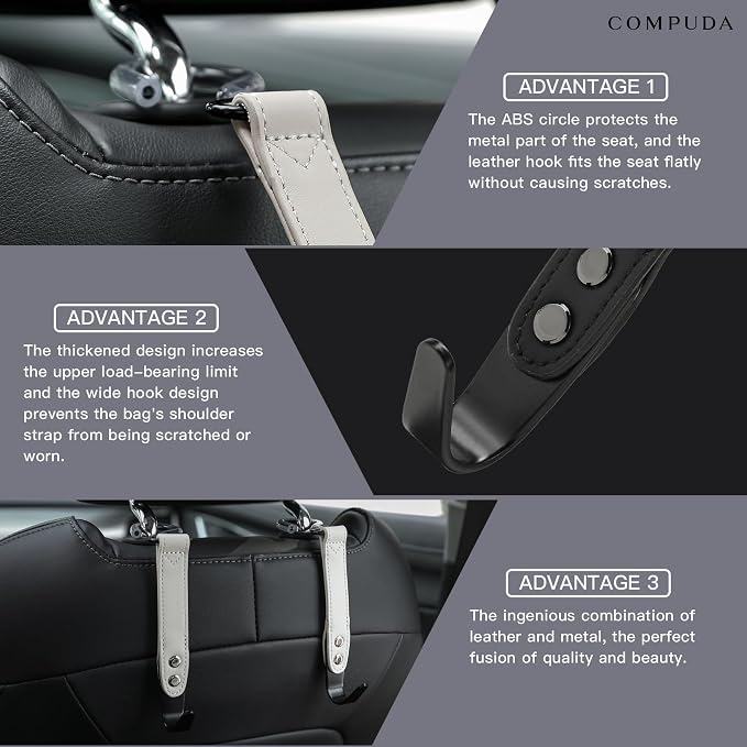 Car Headrest Hook 2 Pack Car Hook Holder Leather Headrest Hooks for Purses and Bags,SUS304 Car Hook (Grey) - Image 6