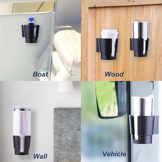 Universal Large Cup Holder Wall Mount, Heavy Duty Plastic Drink Holder | Work for Boat Car Truck RV Bus Tractor Wall Wood, Vertical or Horizontal Mount, Fit Most Cup Bottle Can Tumbler Black 1 Pack - Image 3