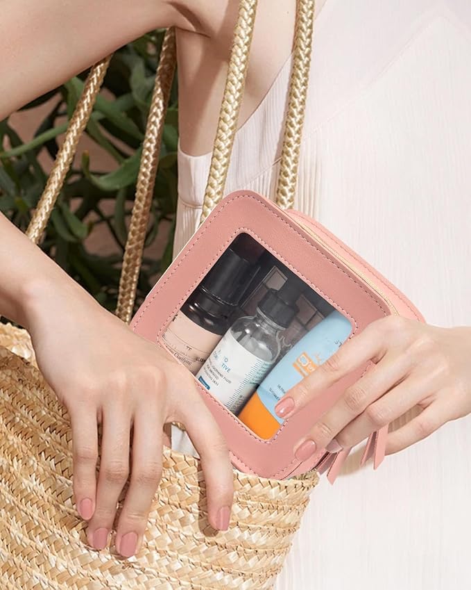 Small Clear Makup Bag, Clear Cosmetic Bags with Zipper Waterproof Small Travel Cosmetic Case Cute Make Up Pouch Mini Car Essentials for Women Travel Car Organizer (Mini Pink) - Image 7