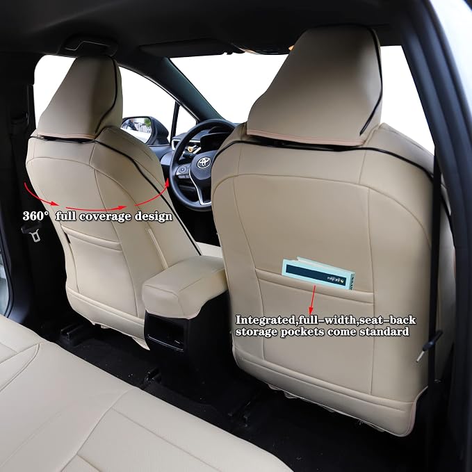 HKZ Fit Corolla Car Seat Cover Full Set for 2014 2015 2016 2017 2018 2019 Toyota Corolla L LE LE Eco XLE Sedan - Faux Leather (Beige) - Image 3