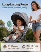 SWEETFULL Portable Stroller Fan, Pinch-Proof Baby Fan - Green | Wide Turbine Airflow; Safe Design; LED Display; 5-Speed; 30dB Quiet; USB-C Rechargeable; Mini Clip On Fan for Car Seat & Bed - Image 4
